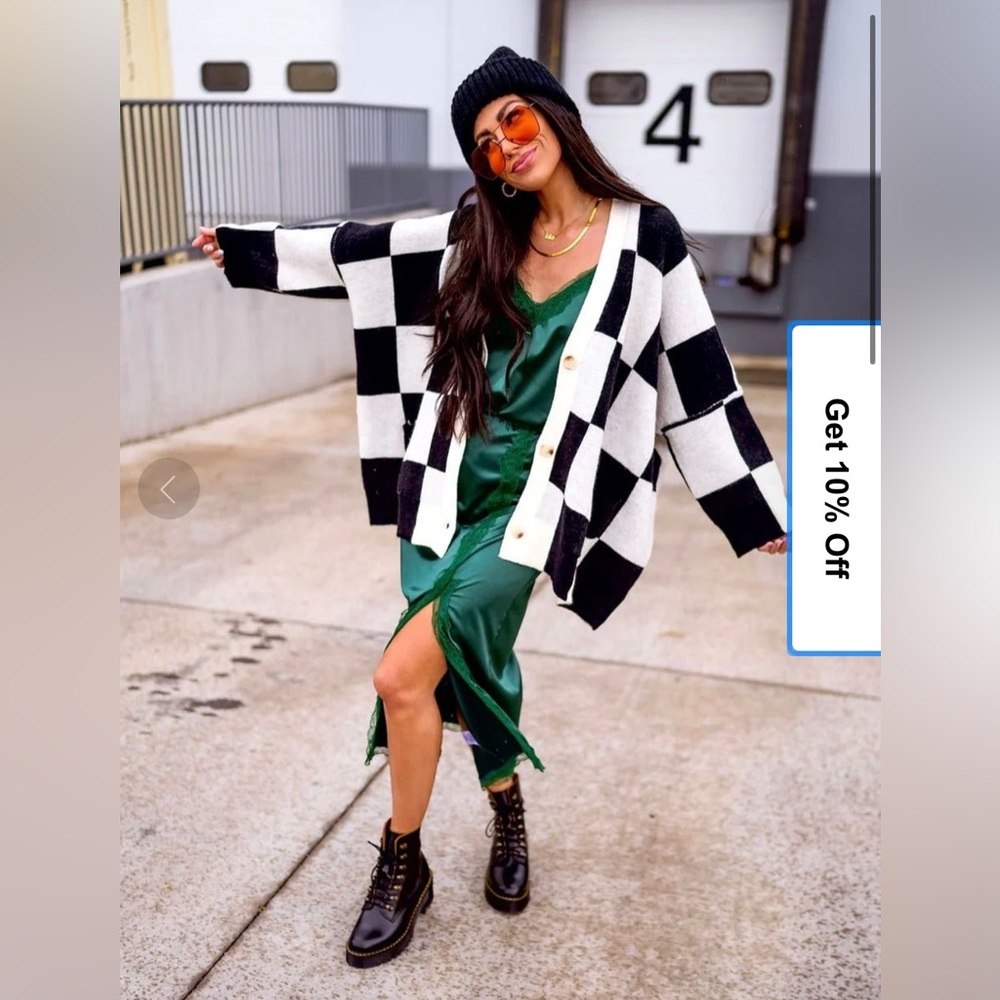 Love You Oversized Checkerboard Cardigan
